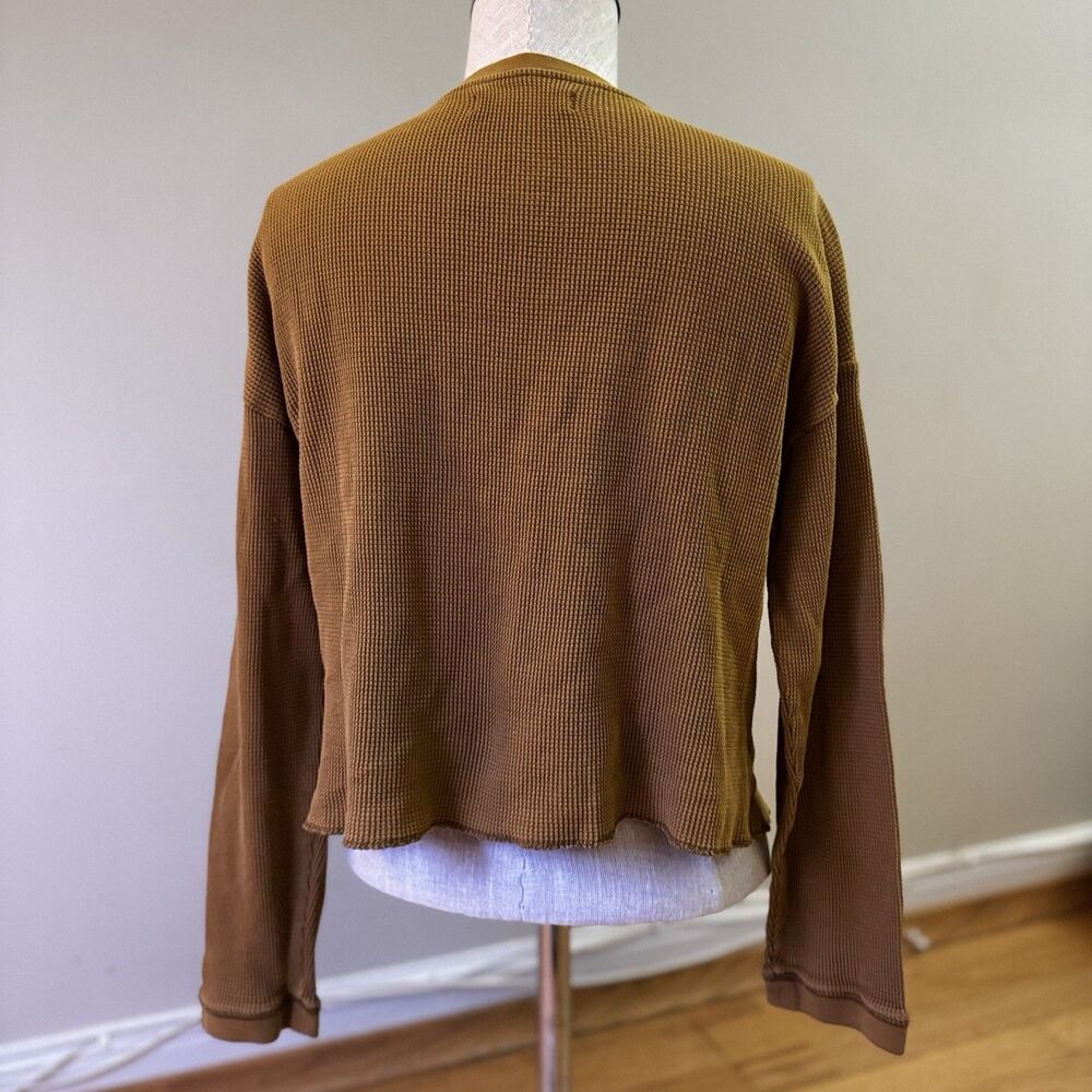 Everlane Women’s Organic Cotton Waffle Henley Long Sleeve Top Orange Brown S - Picture 3 of 16